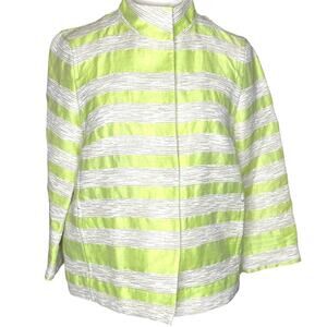 Lafayette 148 Size Small Linen Blend Lime Green Horizontal Stripe Jacket/Blazer